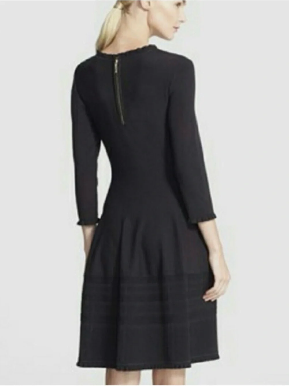 Kate Spade Sweater Knit Pointelle Dress Ruffle Neck Sleeves Fit & Flare Academia